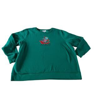 Green Embroidered Sleigh Pullover Sweatshirt Plus Size 3X Holiday Christmas